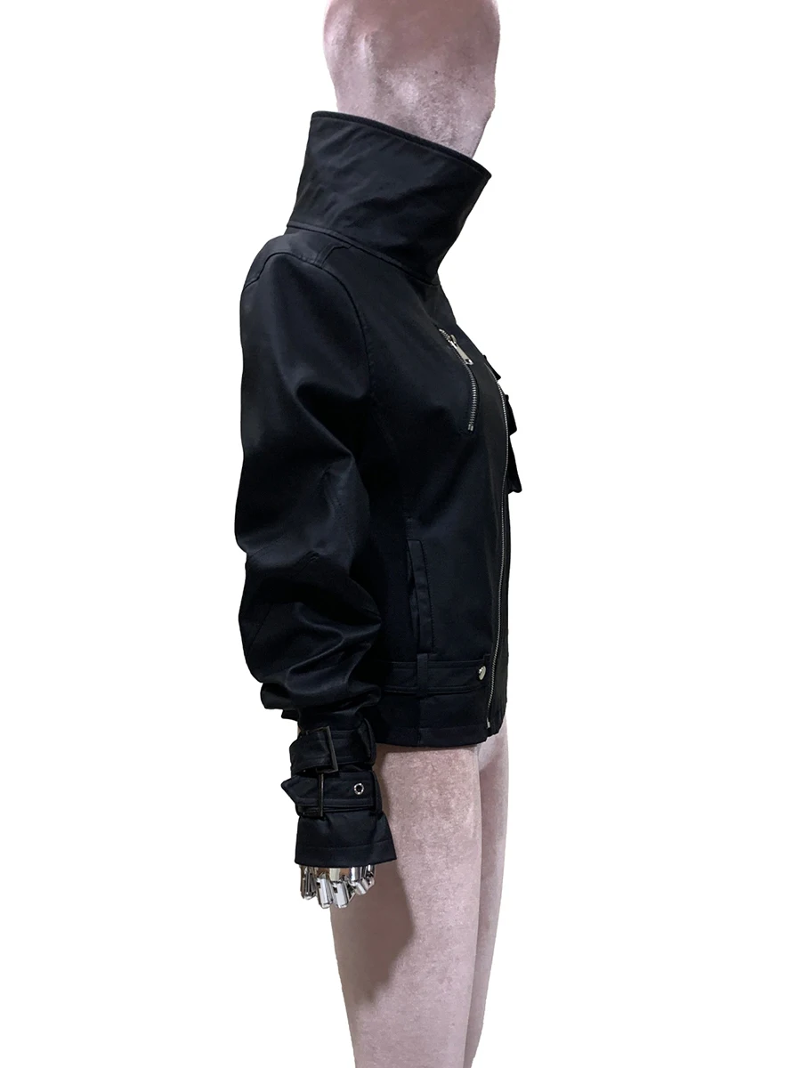 Spring Autumn Cool Handsome Short Windproof Black Fitted Pu Leather Jacket Women Long Sleeve Zip Up Luxury Designer Emo Clothes