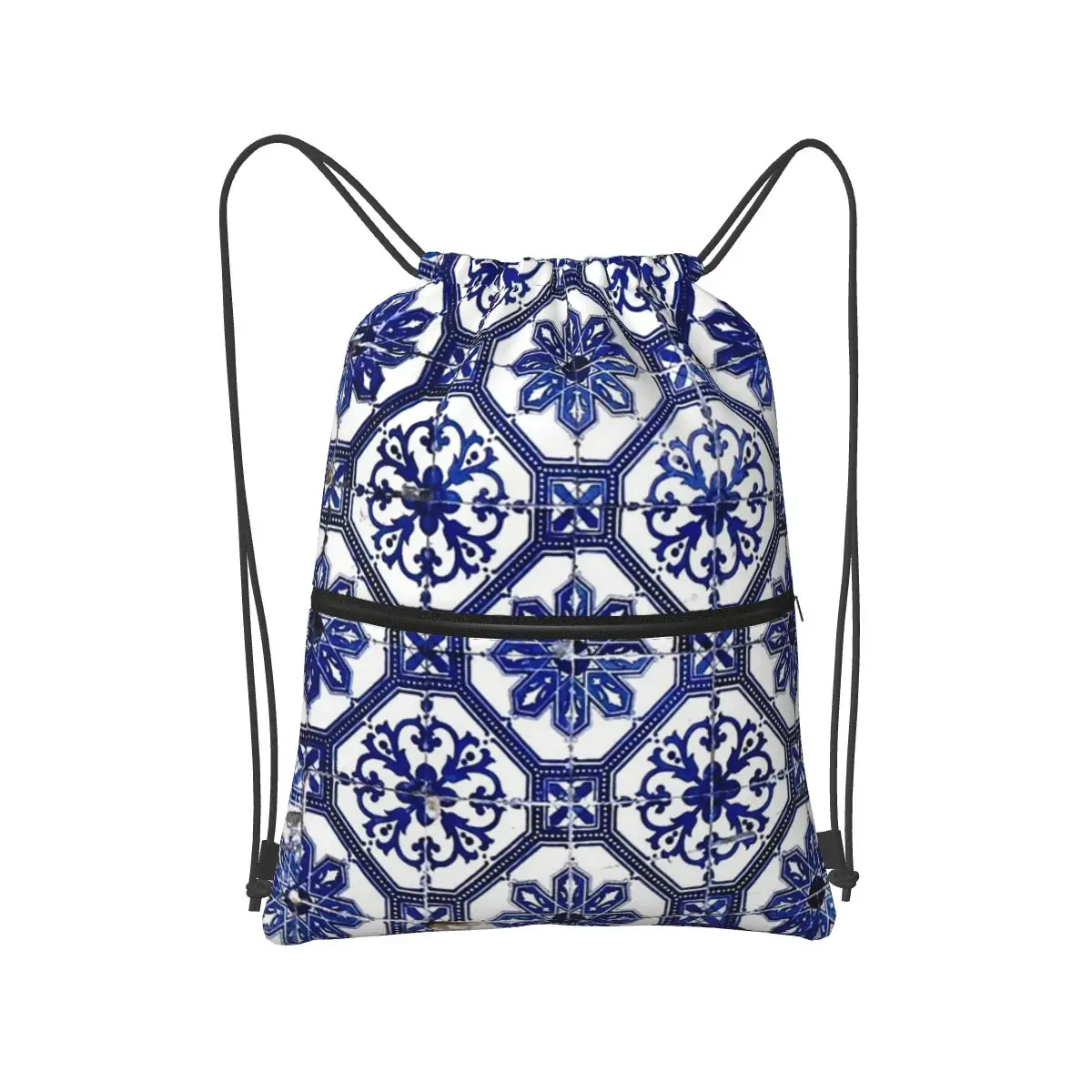 Blue And White Portuguese Tile Backpacks Casual Drawstring Bags Shoes Bag Book Bags for Man Woman School