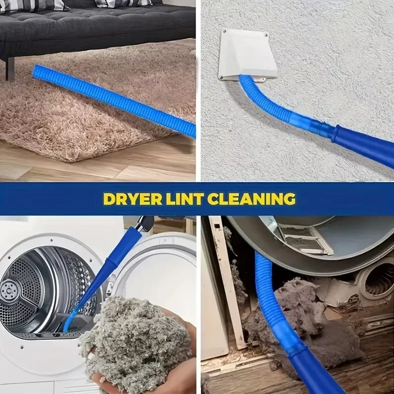 Limpiador de ventilación de secadora universal, manguera de limpieza al vacío, accesorio de aspiración para ventilación, removedor de pelusas de secadora flexible con cable guía