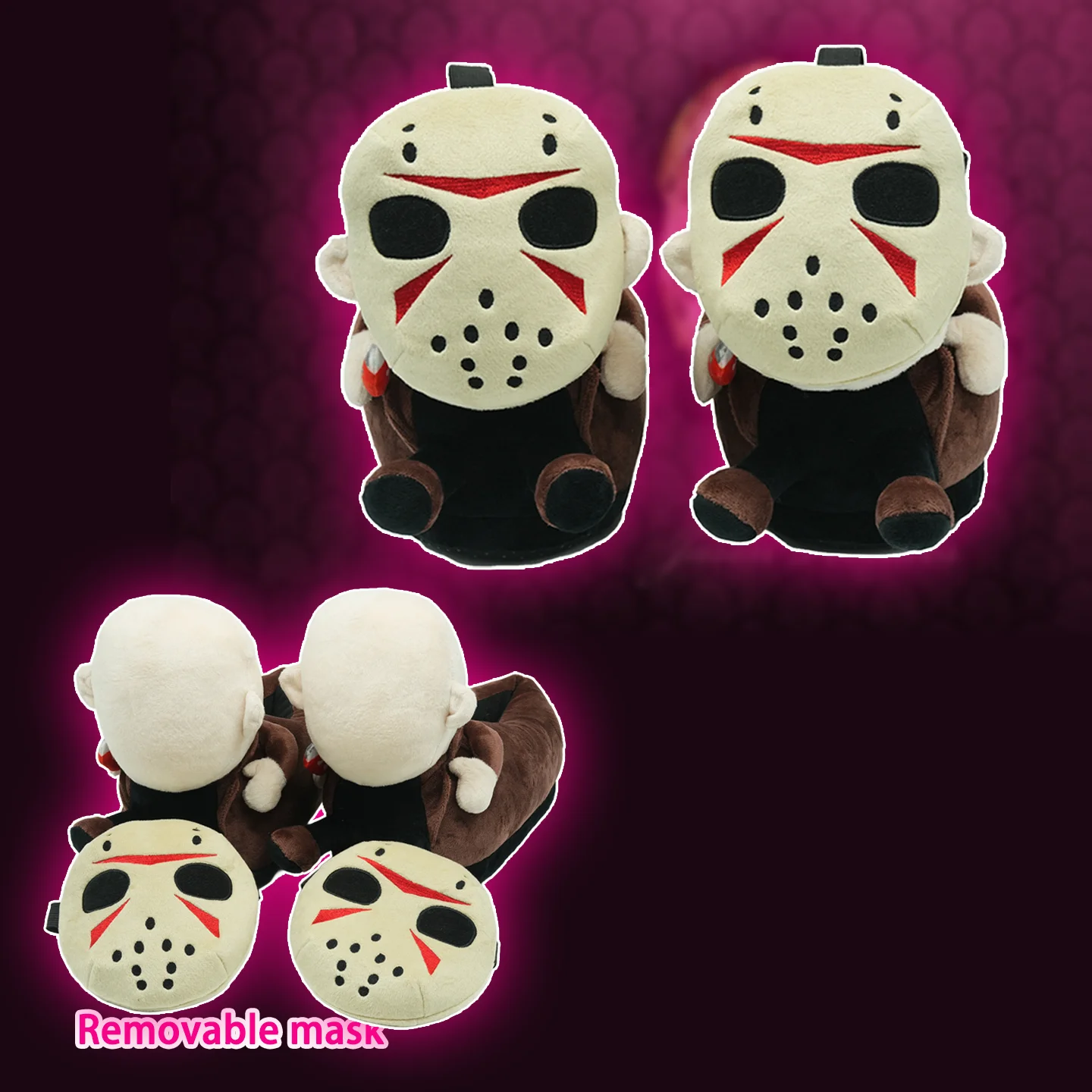 New Mask Plush Shoes Men Halloween Horror Stuffed Slippers with Removable Mask Women Soft Home Slippers Halloween Gifts