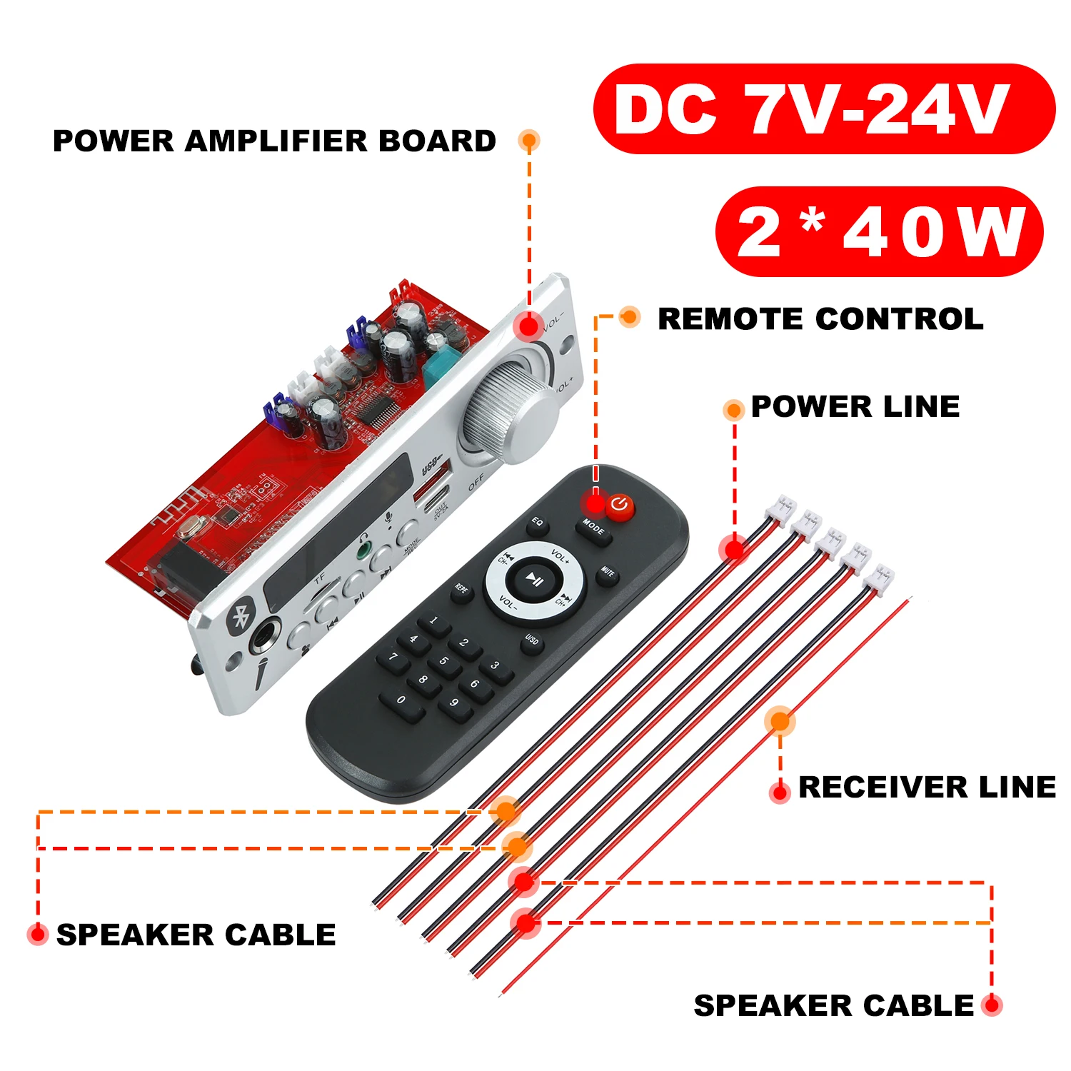 Amplificador de 80W DC 12V MP3 WMA placa decodificadora Bluetooth 5,0 módulo de Audio USB TF Radio receptor FM inalámbrico 2*40W reproductor de MP3 para coche