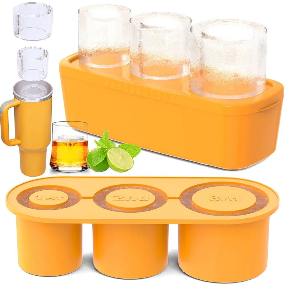 

Ice Cube Tray for Tumbler, 3 Pcs Silicone Hollow Cylinder Ice Mold with Lid and Bin for Freezer Ice Drink, Juice, Whiskey, Cockt