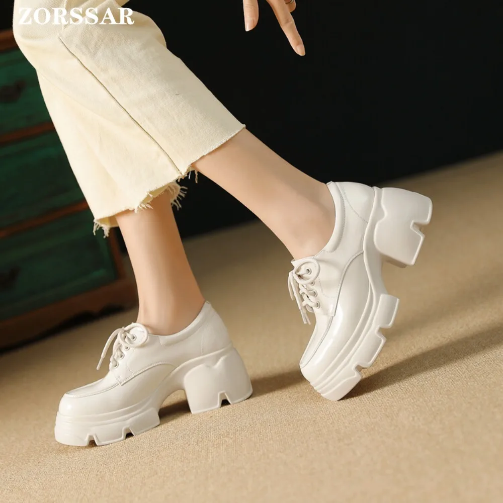 

2024 Women Spring New Black Platform High Heel Shoes Women Loafers Slip On Boat Shoes Designer Casual Leather Oxfords