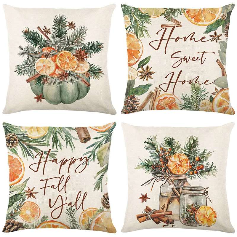 Autumn Plant Printed Linen Pillowcase Pillowcase Living Room Sofa Cushion Cover Home Decoration