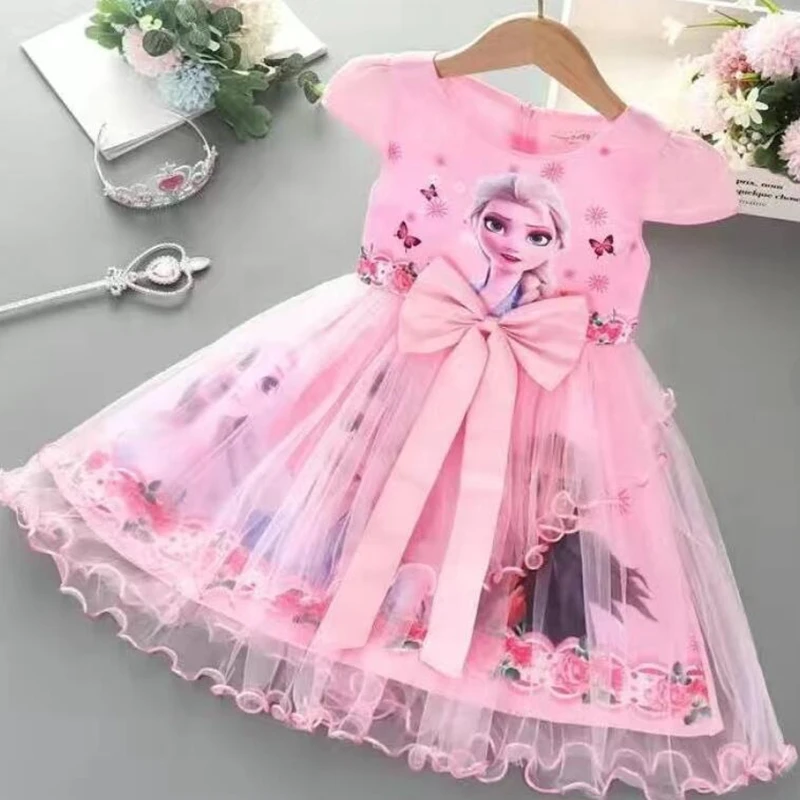 

Summer Dresses Kids Girls Princess Toddler Cartoon Frozen Elsa Short Sleeve Mesh Party Wedding Dress Outfit Cotton Pajama Tops