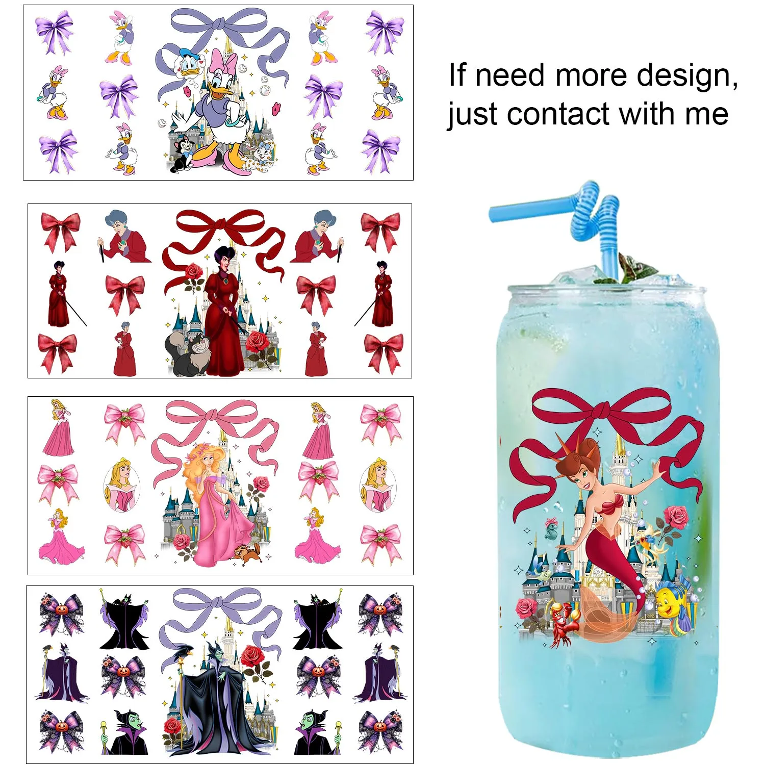 

Fairy tale Princess Mickey bow easy peel waterproof DIY Decals 3D transfers uvdtf tumbler seal stickers 16oz uv dtf cup wraps