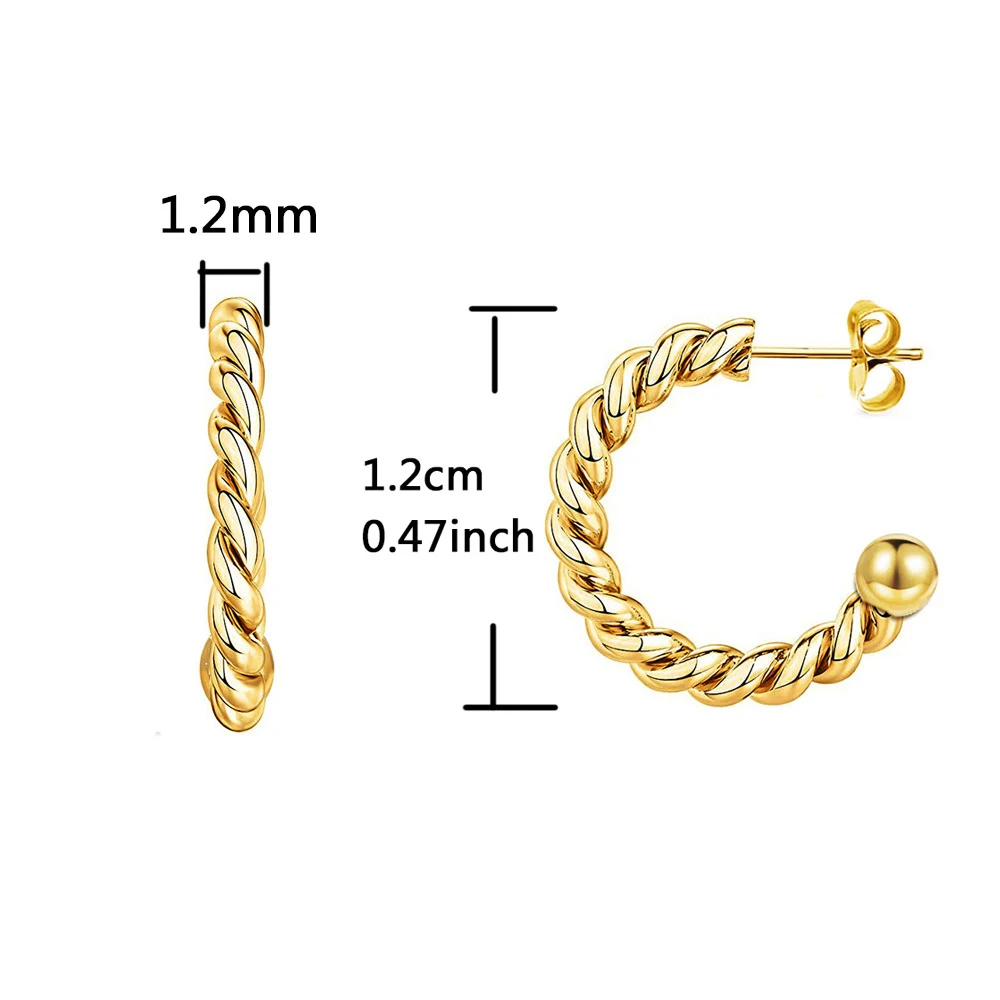 2022  Small Letter C Shape Twisted Creole Earrings Gold Color Stainless Steel Circle Hoop Earrings For Women Jewelry Trend New image 3