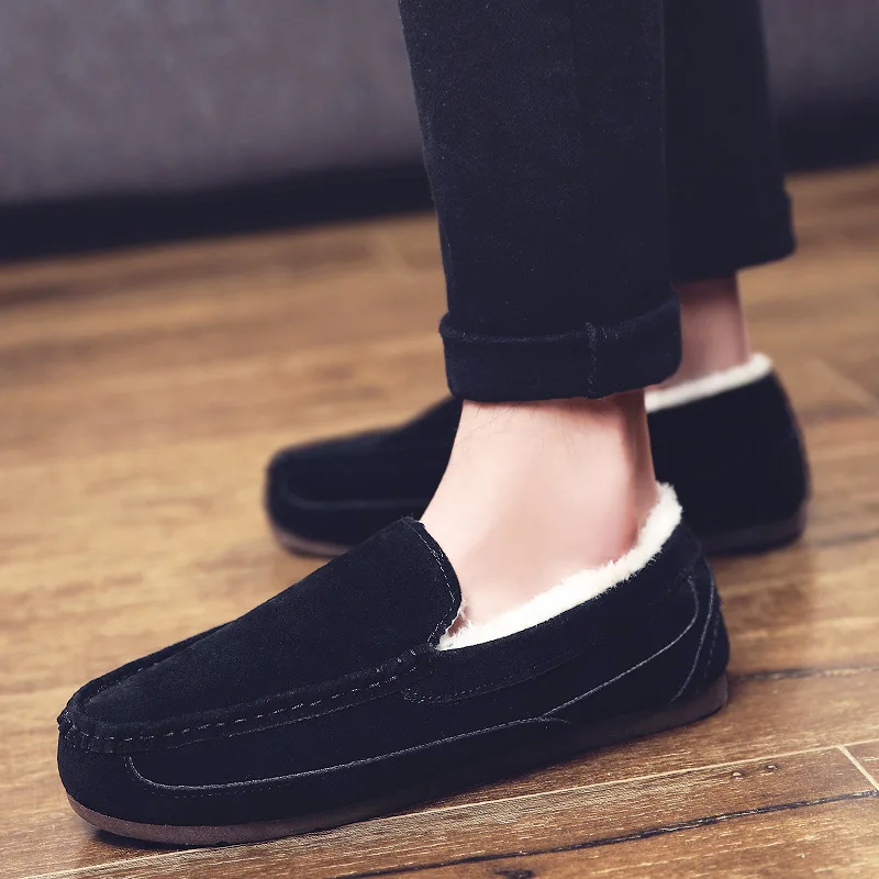 Winter Large Size Doudou Shoes Breathe Cotton Winter Plush Thickened Warm Cotton One Foot Slip On Casual Lazy Men's