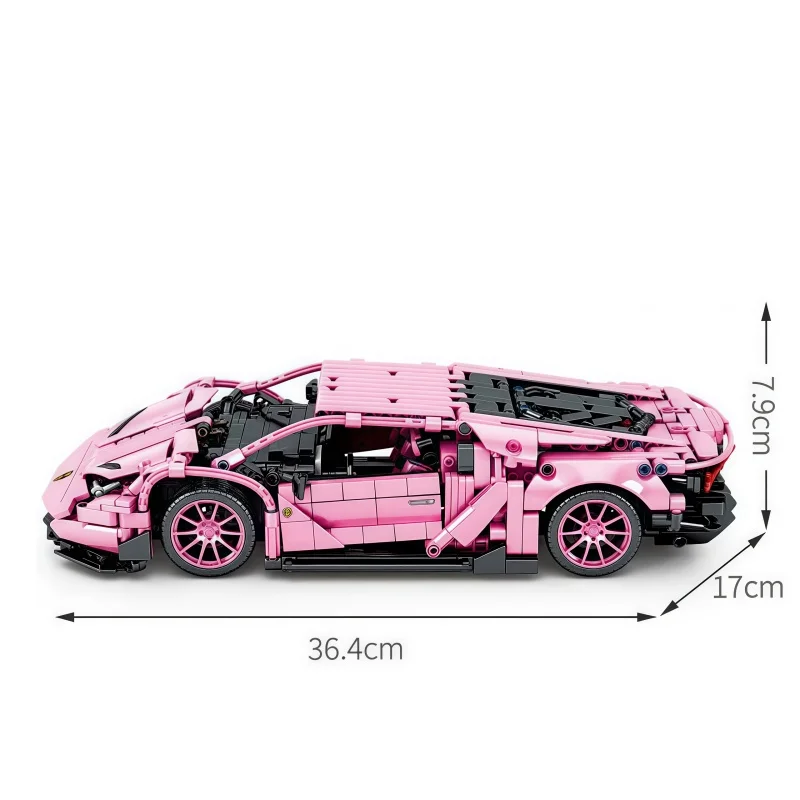 1296 + Uds. Coche de carreras técnico Lamborghinied rosa, modelo de bloques de construcción, vehículo urbano deportivo, ladrillos para montar, juguete para niños y adultos, Gif