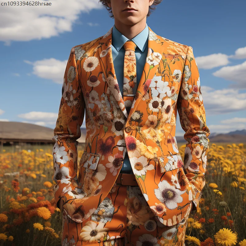 Мужские повседневные костюмы с принтом подсолнухов, пальто, брюки, красочный гелиантус, вечерние костюмы для косплея, сценический костюм для ночного клуба