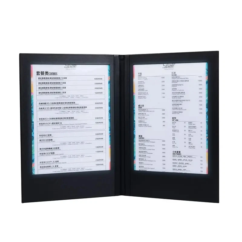 Imagem -06 - Led Backlit Iluminado Menu Cover Tent Titular Check Sign Display Restaurante Bar Boate Estilo Livro Logotipo Personalizado