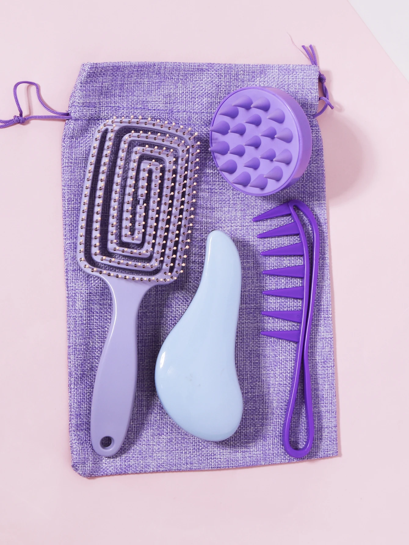 Kit de soin des cheveux pour cheveux normaux, comprend une brosse de massage, des poignées, un peigne à dents larges, un masseur de cuir chevelu avec sac cadeau, 4 pièces