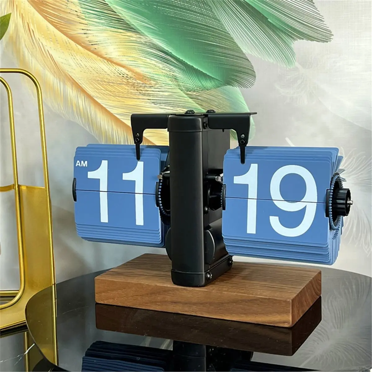 A32I 24H Table Clock Mechanical Automatic Page Turning Clock Retro Decoration Living Room Bedroom Office Desktop Decoration