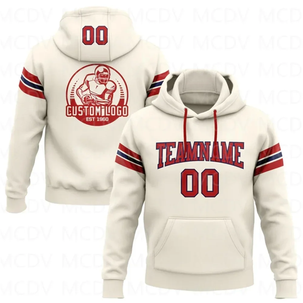 Red-Navy Football Pullover Sweatshirt Hoodie  3D Printed Hoodies Unisex Casual Street Tracksuit