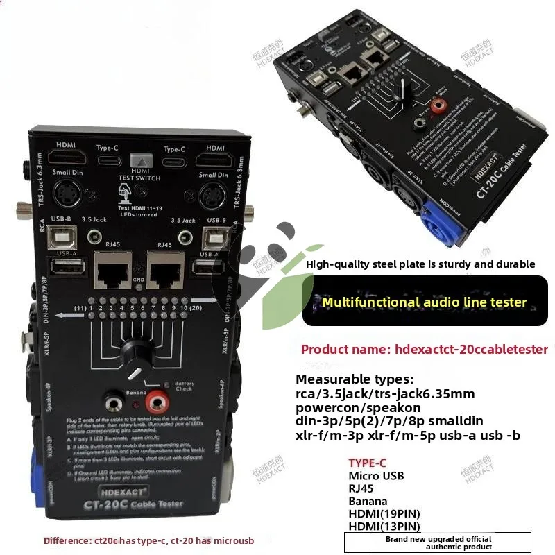 CT-20 Multifunction Cable Continuity Tester, Test XLR HDMI Audio Signal Line for Home Office