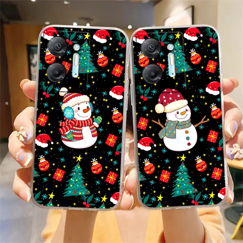 Clear Phone Case For Infinix HOT 9 11 12 12i 20 20s 30 30i POVA 2 3 4 PRO PLAY Case Funda Shell Merry Christmas Gift Santa Claus