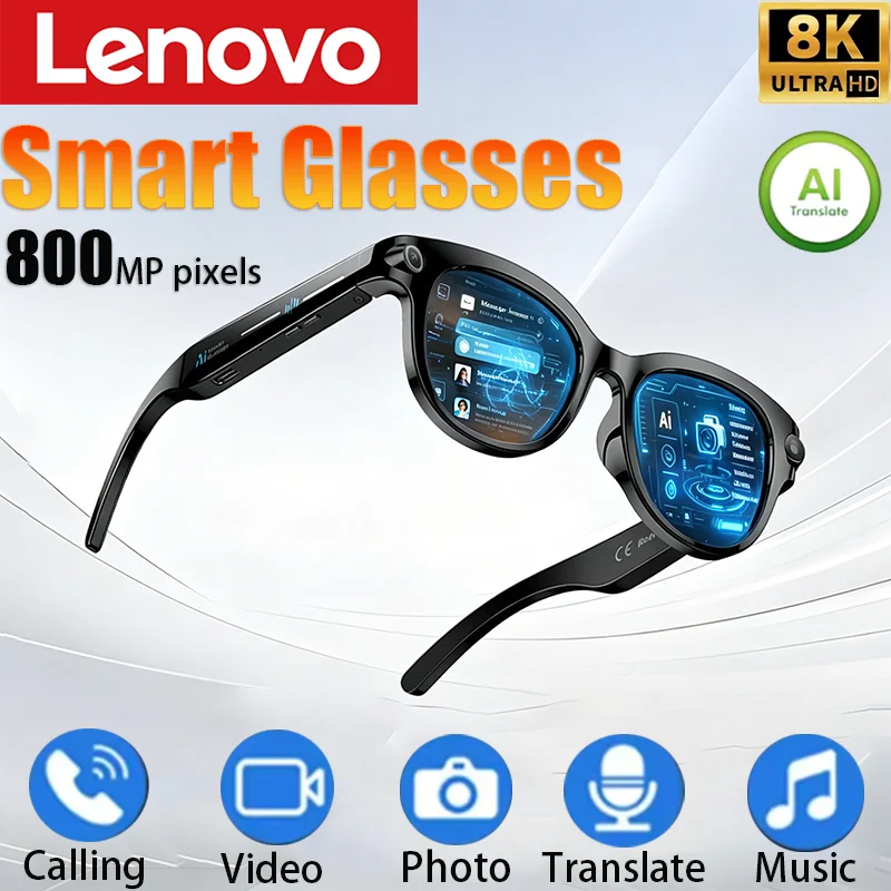 Lenovo Smart 8K AI Camera Glasses 800MP Multifunctional Photochromic Glasses Bluetooth Calling Photo Video Music Translation New