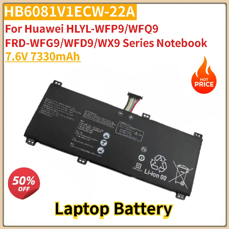 

High Quality HB6081V1ECW-22A Laptop Battery 7.6V 7330mAh For Huawei HLYL-WFP9/WFQ9 FRD-WFG9/WFD9/WX9 Series Notebook