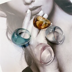 Colorful Transparent Acrylic Rings Set For Women Fashion Transparents Geometric Resin Finger Rings Female Party Jewelry Gift