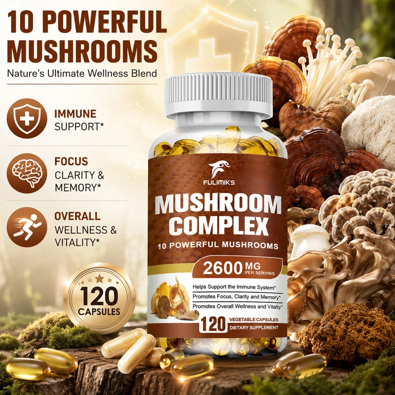 Mushroom Supplement, with Cordyceps, Reishi & Lion's Mane, Supports Brain Function, Immune System, Focus, Clarity & Wellness