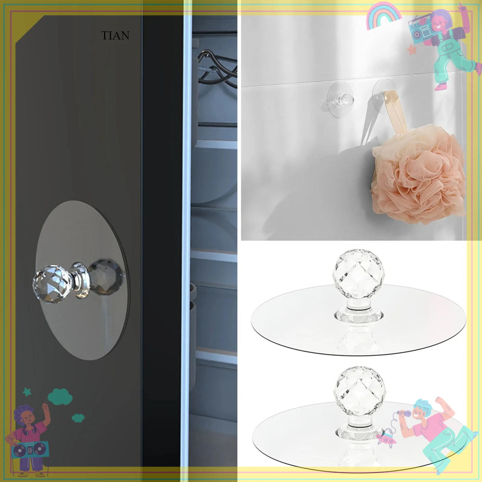 Self-Adhesive Clear Cabinet Drawer Knobs Drawer Knobs 2pcs Adhesive Cabinet Door Handle Self-Stick Push Pull Helper for Wardrobe