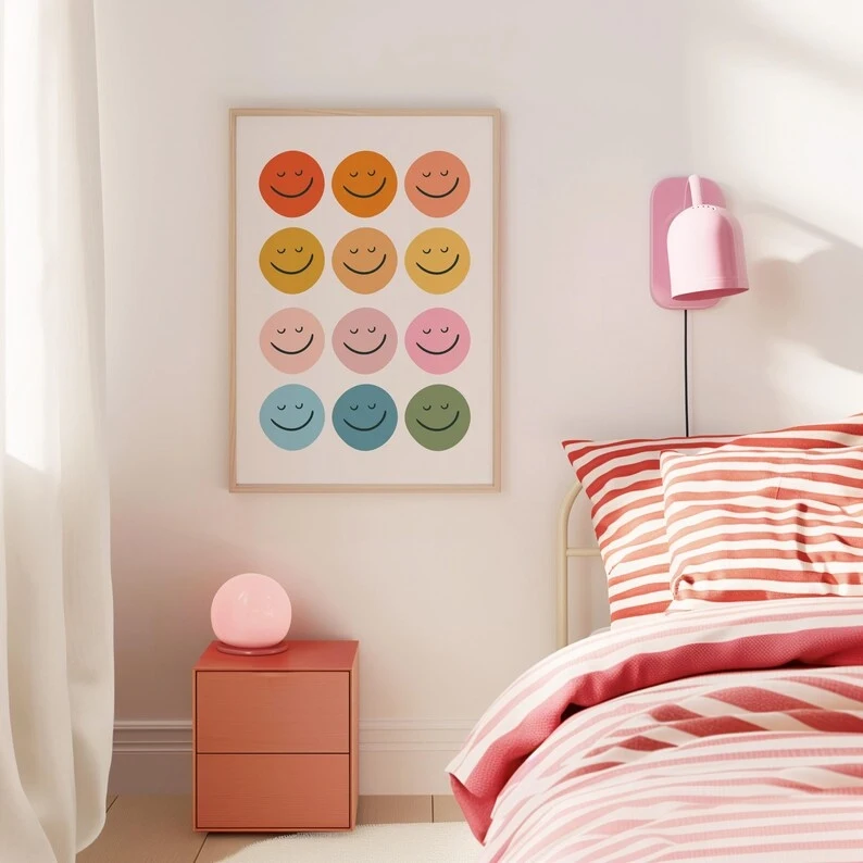 Cartoon Modern Smiley Face Rainbow Toddler Wall Art Print Canvas Painting Poster Picture For Living Room,Bedroom Home Decor