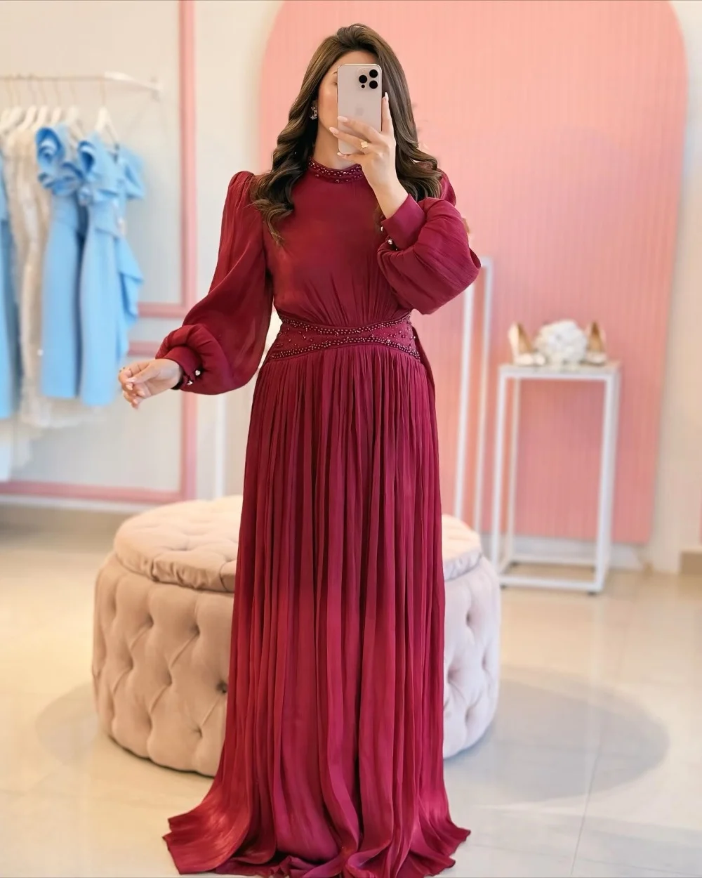 

Customized Matching Formal Pleat Draped Beading A-line High Collar Long Dresses Bespoke Occasion Dresses Sizes Available Casual