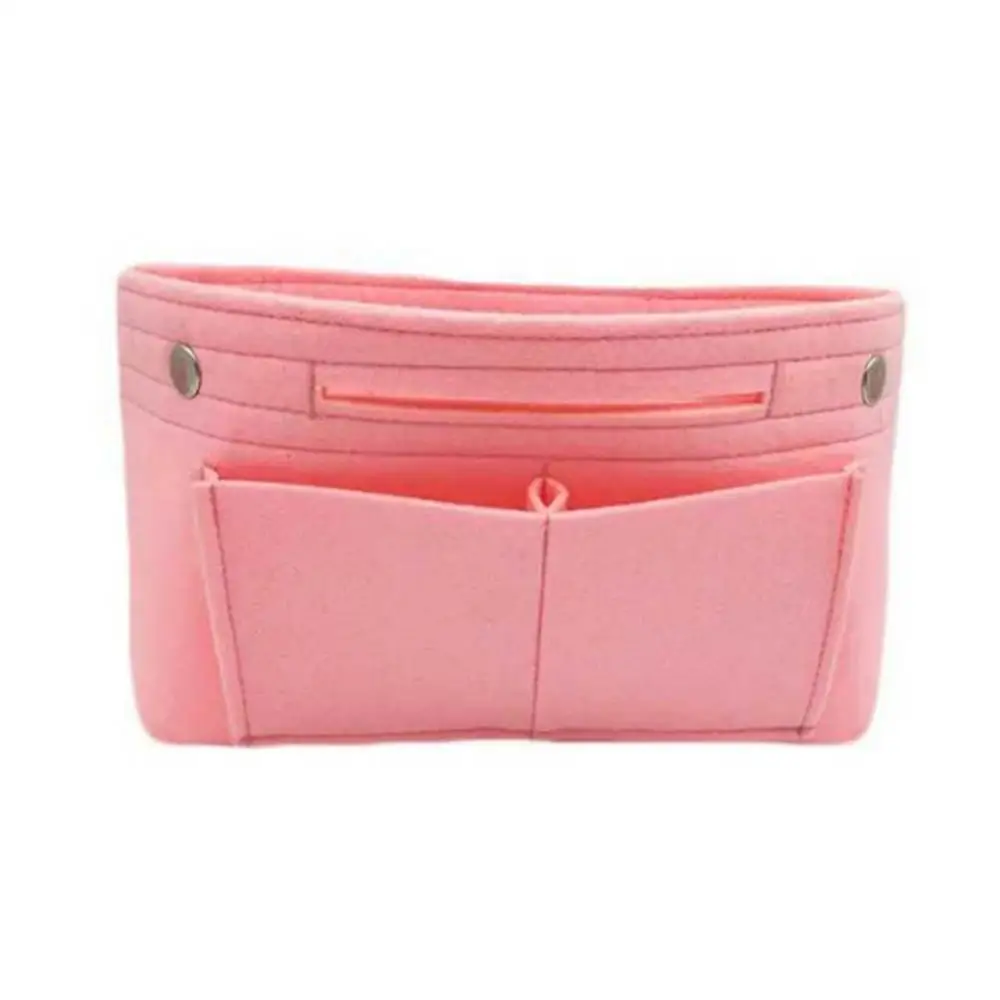 Women Handbag Cosmetic Bags Portable Makeup Handbag Organizer Multi Pockets Solid Color Felt Insert Bag Travel Inner Purse