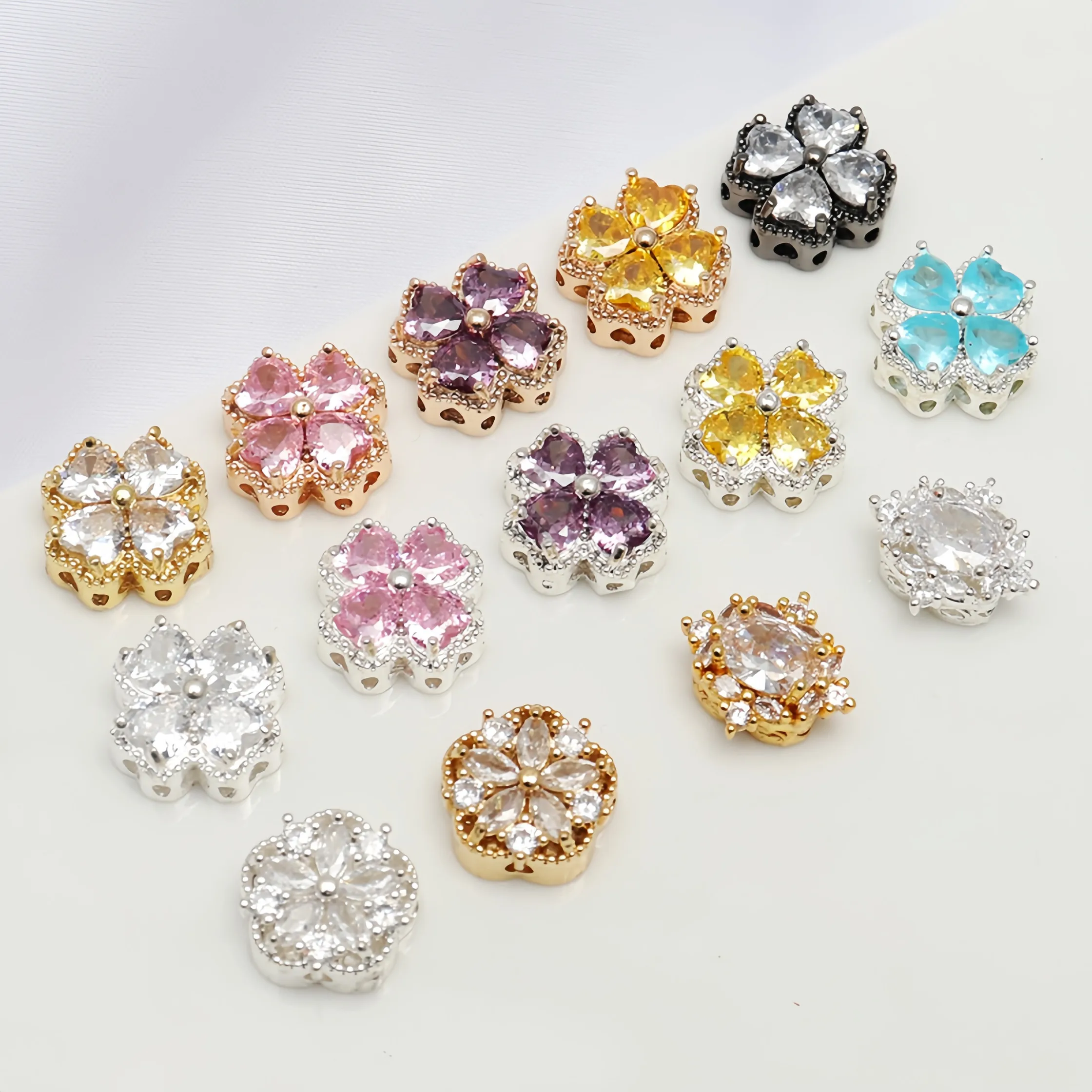 

4K Gold Plated Silver Gun Bla DIY Pearl Jewelry Accories Embedded Zircon Four Le Clover Color Retention Beads Crts