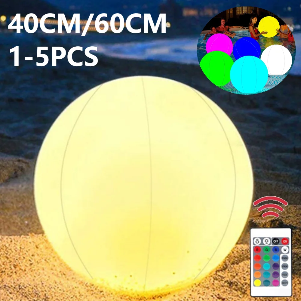 1-5Pcs LED Remote Control Glowing Ball Light IP68 waterproof Pool Floating Lamp16 Color Inflatable Beach Ball DIAMETER 60CM/40CM