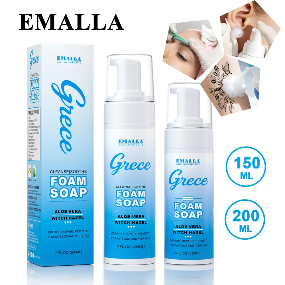 

EMALLA GRECE Tattoo Foam Soap 200ml/150ml Tattoo Cleaning Foam Soap for Tattooing Skin Cleansing Foam Tattoo Accessories