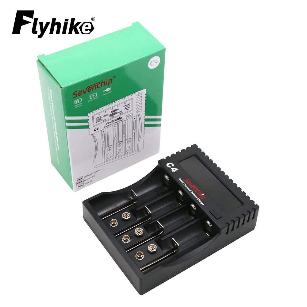 Sevenchip C4 18650 Battery Charger Portable Smart Charger With LCD Display for 17670 26650 20700 18350 AA AAA Li-ion Capacity