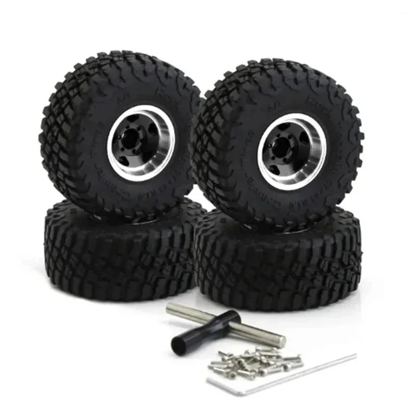 RC4pcs Metal 1.0 Beadlock Wheel Rim Rubber Tire Set for 1/18 1/24 RC Crawler Axial SCX24 AX24 TRX4M FCX24 Upgrade Parts