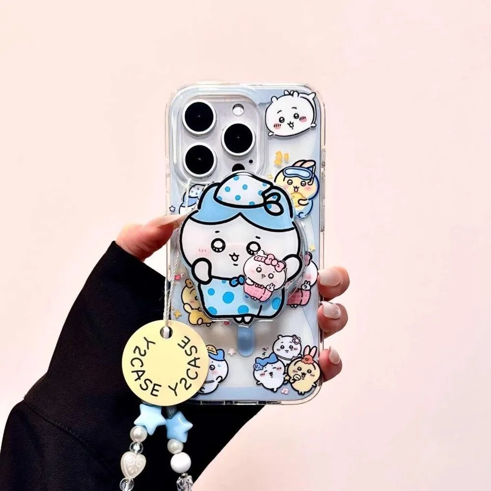 Japan Comics Chiikawa Phone Case Hachiware Usagi for IPhone 17 16  15 14 Pro Max Back Cover Foldable Wireless Charging Holder