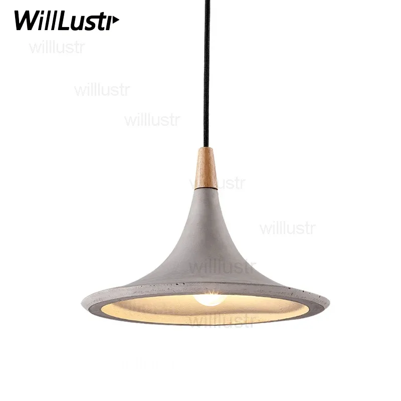 

Concrete Pendant Lamp Instrument Suspension Light Hotel Dining Room Bar Cafe Natural Wood Cement Hanging Ceiling Chandelier