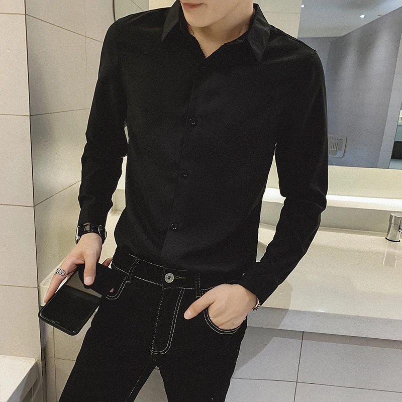

Мужская рубашка с длинным рукавом для весны и осени, приталенного кроя, повседневная рабочая одежда, однотонная, молодежная, модная, офисная, профессиональная униформа