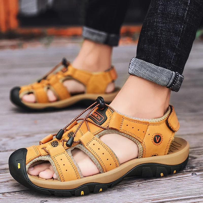 2023 Leather Men Shoes Summer New Large Size Men\'s Sandals Men Sandals Fashion Sandals Slippers Big Size 38-47