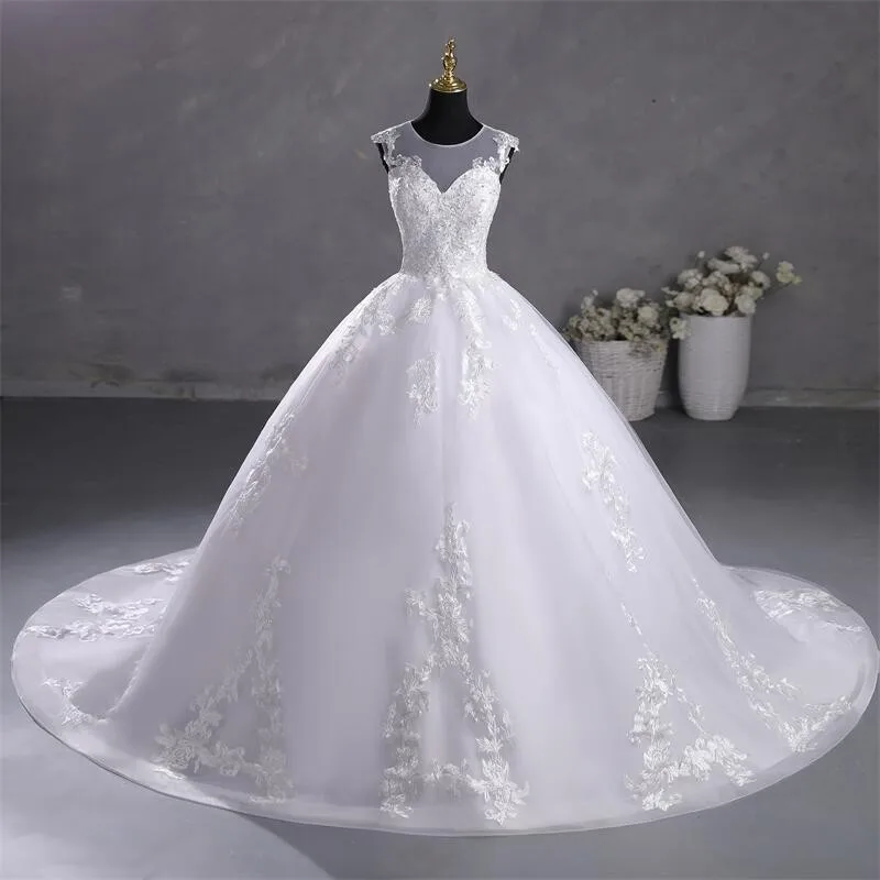 

Ashley Gloria Spring New Pure White Wedding Dresses Sleeveless Ball Gown Elegant Lace Vestido De Noiva Luxury Robe De Mariee