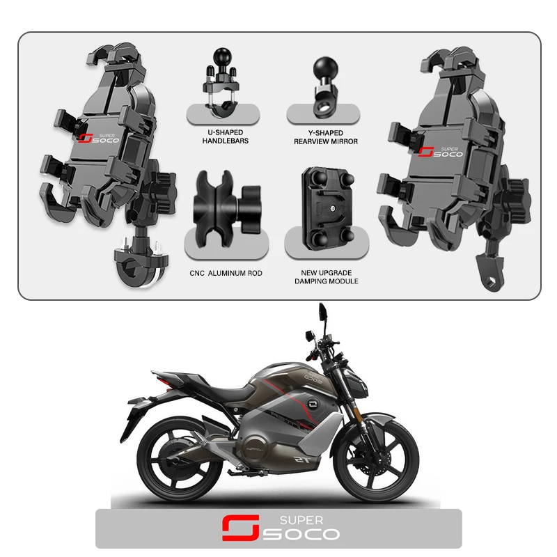 

Phone Mount Stand Motorcycle Holder 360° Rotatable ABS Adjustable For SUPER SOCO CPx CU TC 50 MAX TS TSX 1500 2006-2025