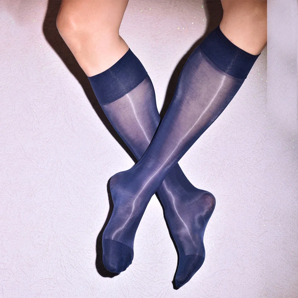 New Oil Shiny Transparent Stockings Stretchy Knee High Socks Hoisery Sheer Pantyhose Middle Tube Socks Sheer Hosiery For Men