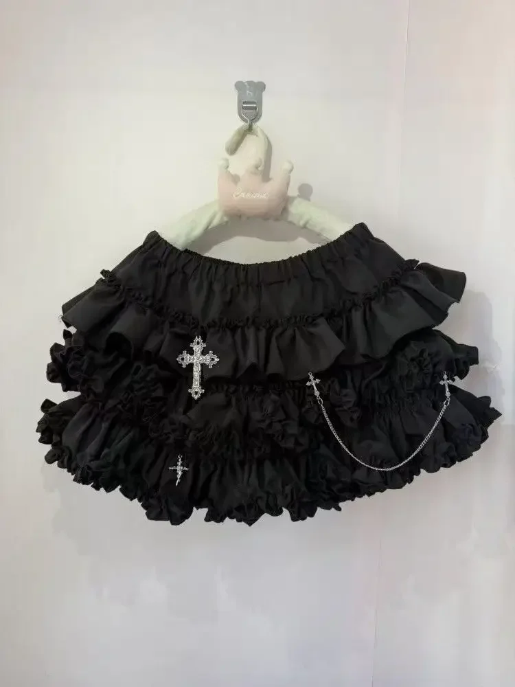 Gothic Women's Elastic Waist Cross Short Skirt High Street Chic Thin Hot Girl Skirts Female Y2k Aesthetic Punk Emo Girl Outfits