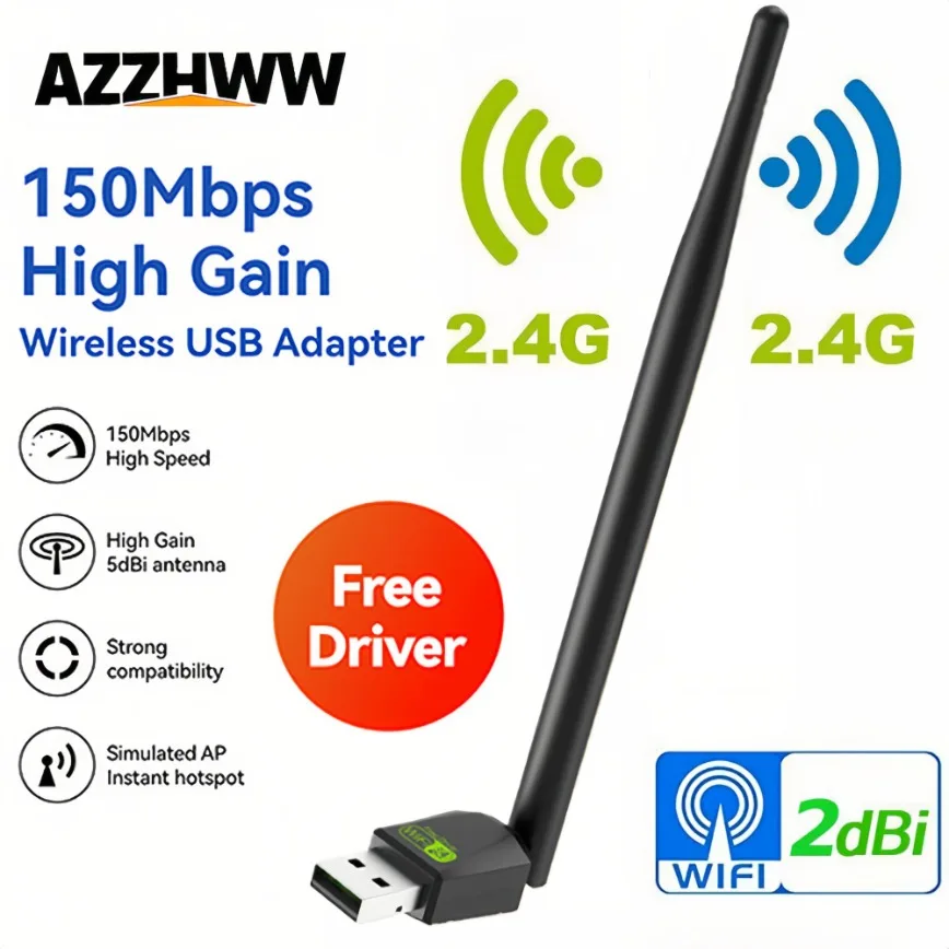 USB WIFI Adapter 150Mbps Network Card 2.4GHz With Antenna Wireless Adapter 802.11N Signal Reception For PC Laptop Driver Free