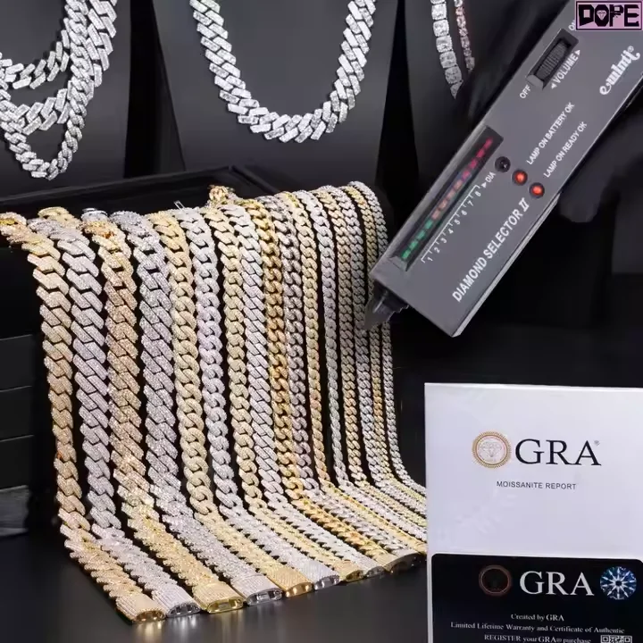 Down Buss 20MM Cuban Link Chain Heavy Thick Iced Men Rapper Necklace 925 Silver VVS Moissanite Cuban Chain..