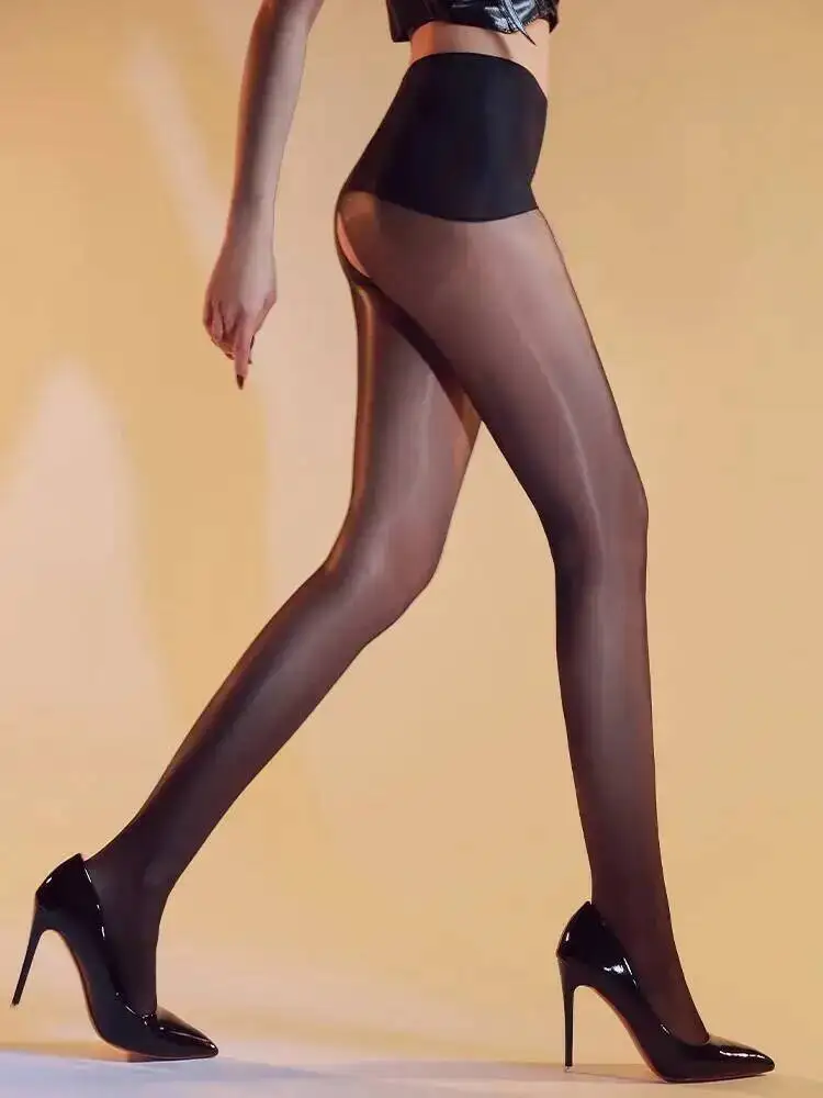 0D أورورا جوارب زيت الحصان عالية الخصر لامعة رقيقة مثير جوارب طويلة ناعمة الحرير الأسود المرأة شفافة بلون سحر 9CZO