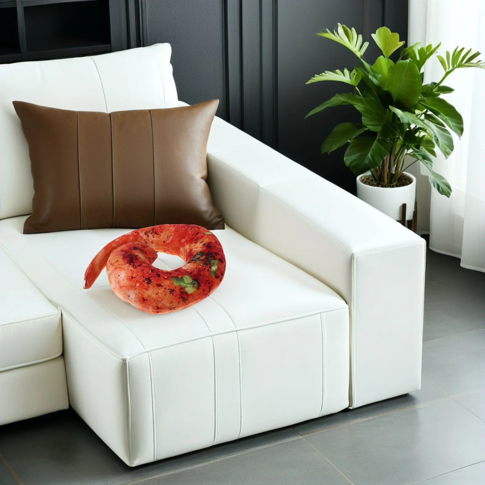 

Grilled Shrimp Neck Pillow - Realistic Cooked Shrimp Design - Soft Support Cushion for Home Decor Travel Nap - Food Shaped Throw