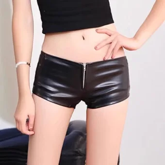 Y2k Shorts Pu Leather Zipper Nightclub Boots Super Low Waist Sexy Shorts Women