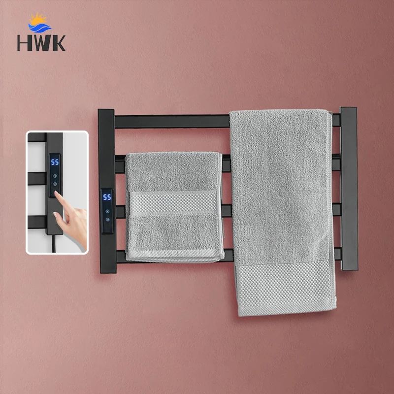 Black/White Electric Heated Towel Rack.Smart Digital Display Electric Towel Rail. Household Bathroom Accessories Towel Dryer.