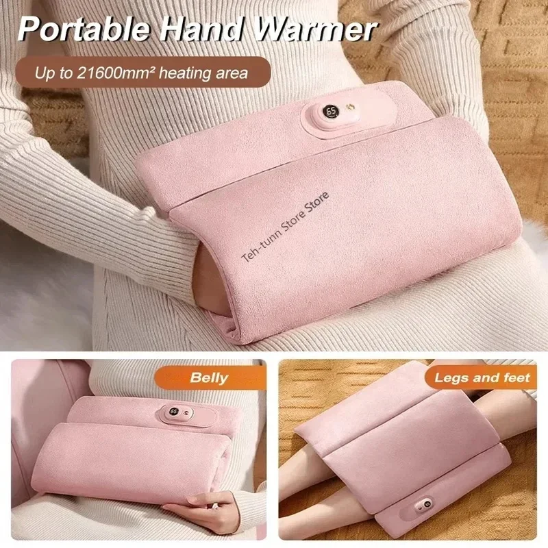 Electric Heating Pad Water-Free Hand Warmer Suede Cover USB Power 3 Temp Settings Folding Heating Pad Winter Warm Hot Water Bag