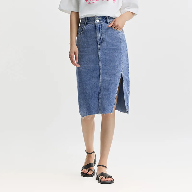 Semir Women Denim Skirt High-Waisted Medium-Length Skirt Vintage 2024 New Arrival Summer Skirt Women