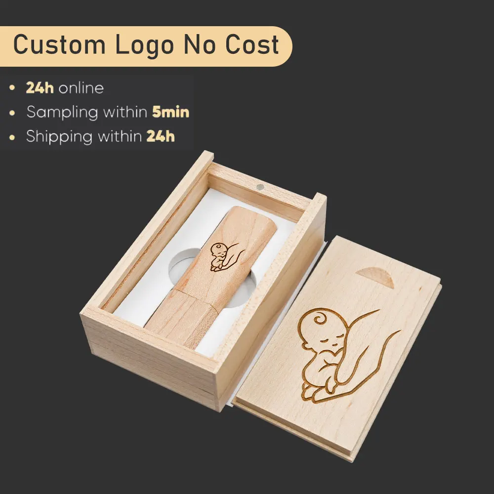 

USB 3.0 Flash Drives Free custom logo Pen drive Laser engraving Memory stick Wooden box External Storage 128GB 64GB 32GB